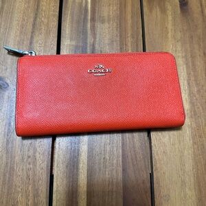 Coach Vibrant Red Leather Zip Wallet